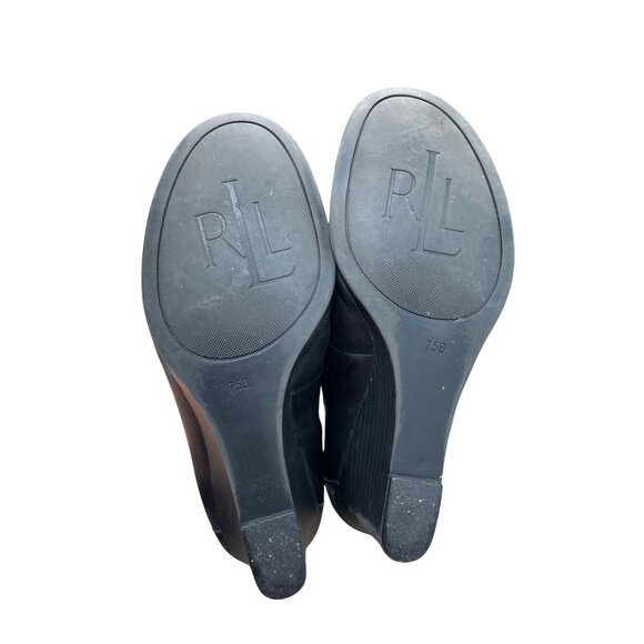 Ralph Lauren Lauren Womens Black Leather Wedge Heels Size 7.5B SKU 9179 - Picture 5 of 14